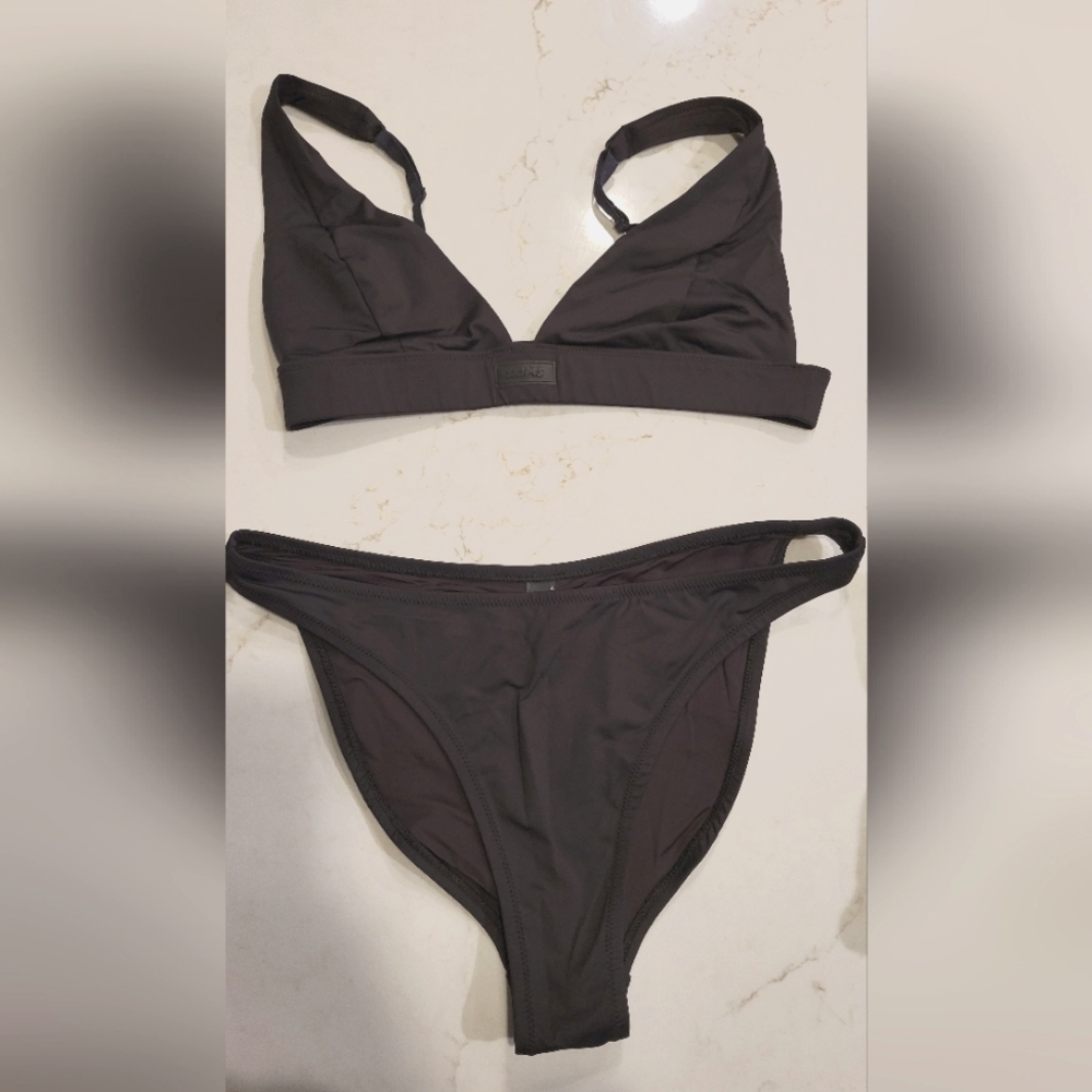 SKIMS Black Triangle Bikini Top and High-Cut Bottom
